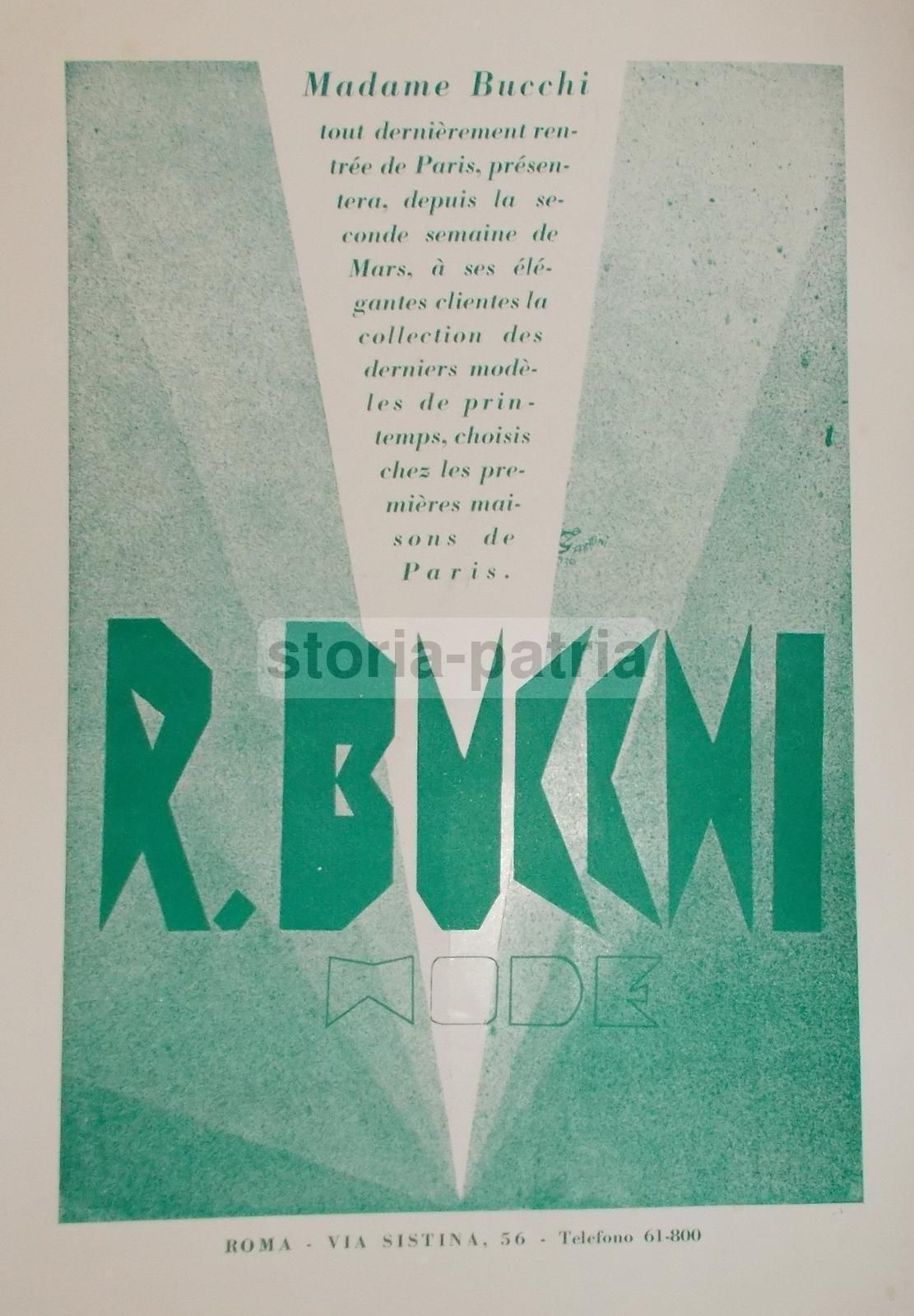 Pubblicità Sartoria Madame Bucchi, Roma 1930. Grafica Futurista