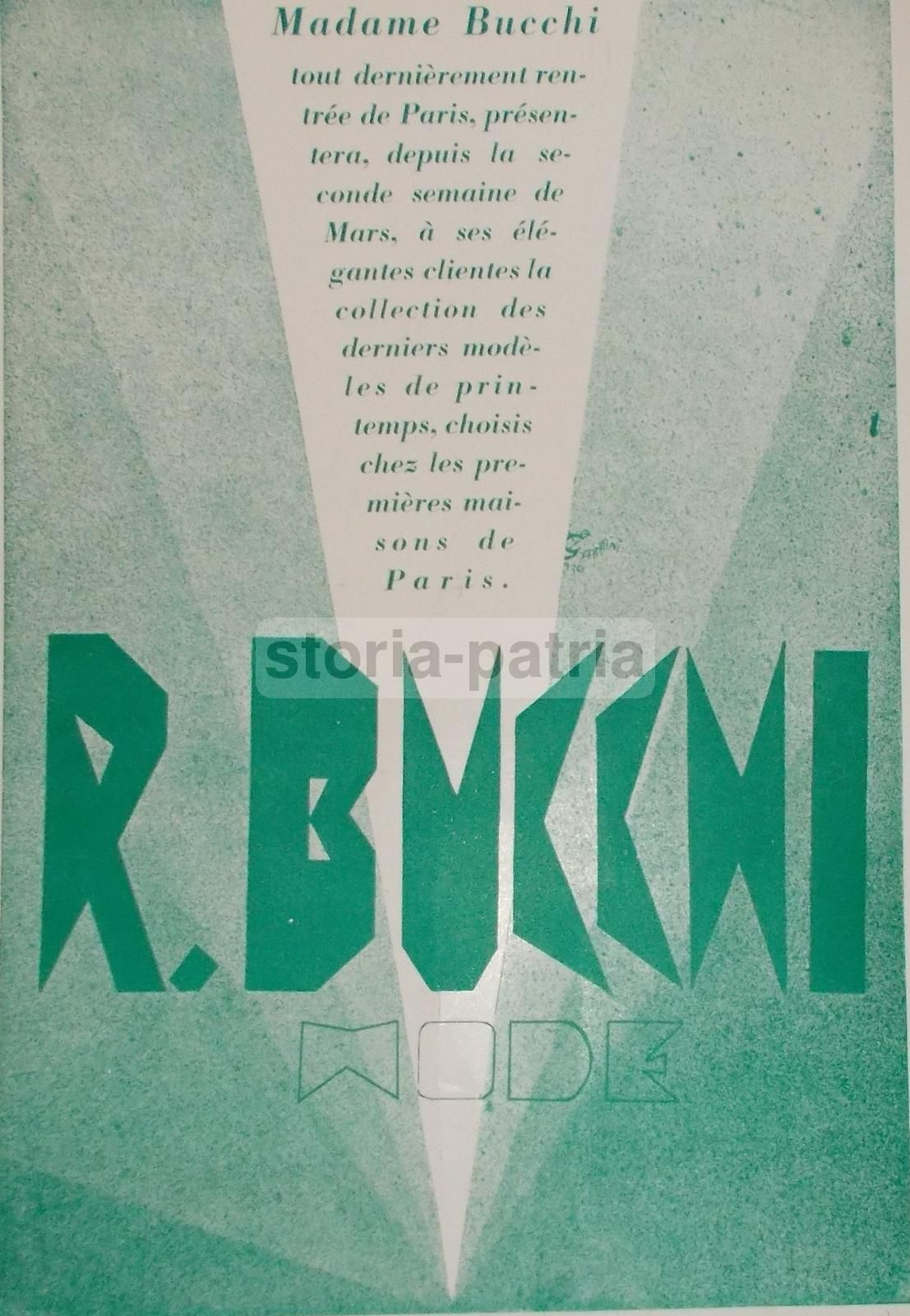 Pubblicità Sartoria Madame Bucchi, Roma 1930. Grafica Futurista