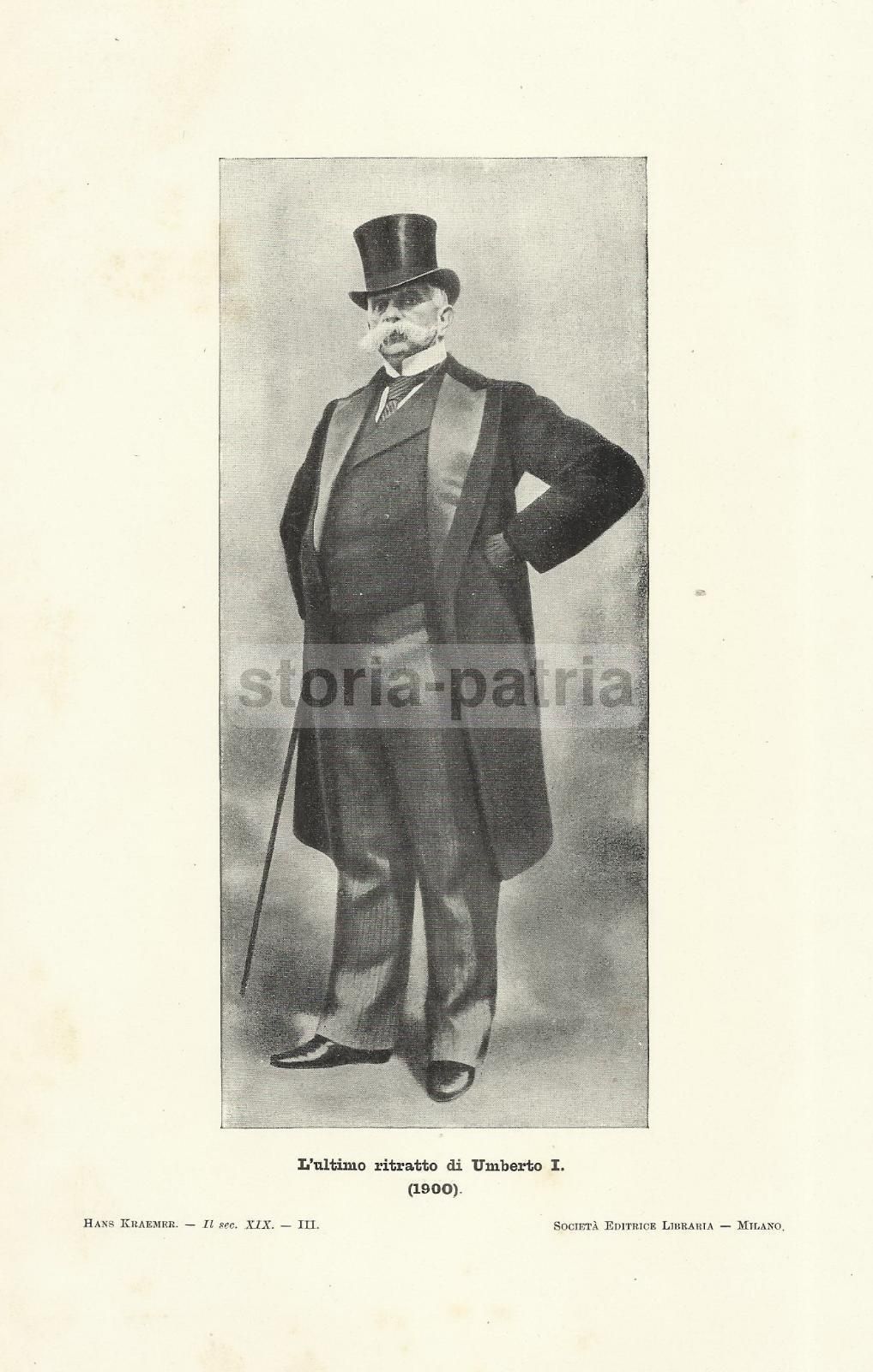 Ritratto Di Umberto I Re d'Italia, Stampa Antica 1900, Epoca Savoia