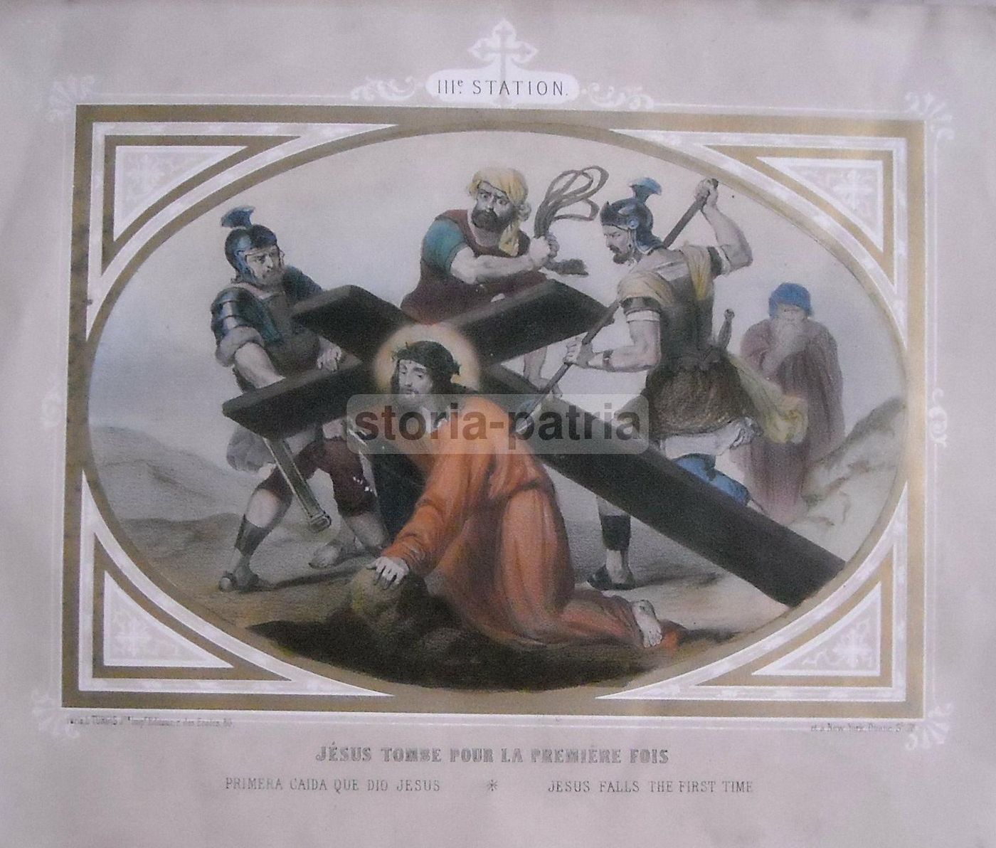 Stampa Litografica Turgis, Via Crucis: Terza Stazione, XIX Secolo