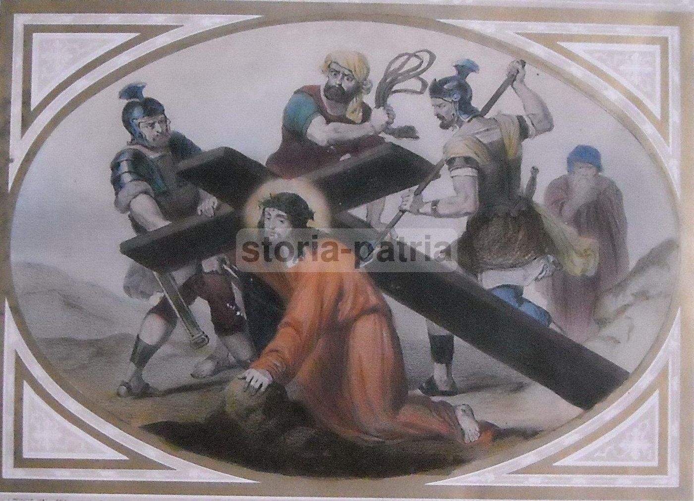 Stampa Litografica Turgis, Via Crucis: Terza Stazione, XIX Secolo