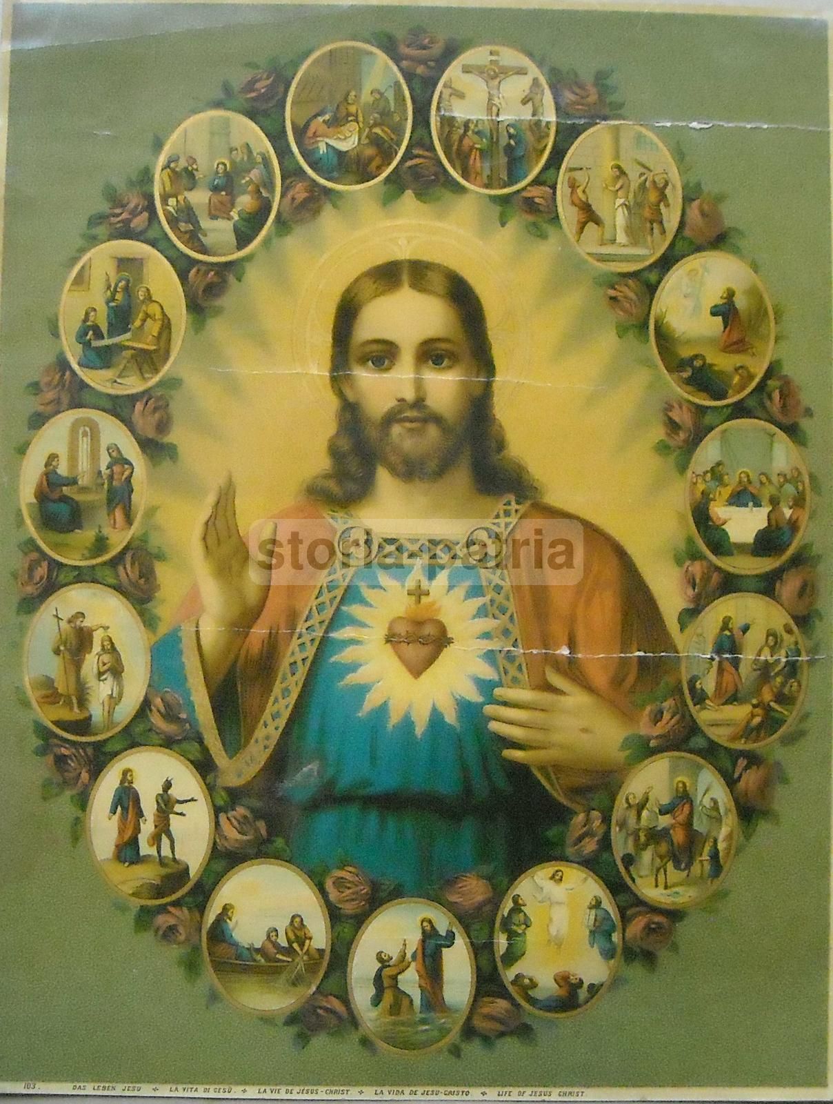 Stampa Devozionale Vita E Passione Di Gesù, Cromolitografia Anni '20