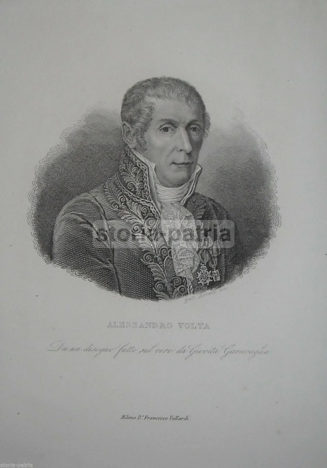 Ritratto di Alessandro Volta, Incisione di Garavaglia, Bonatti e Vallardi