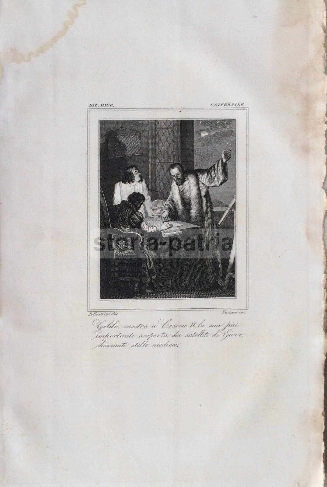 Incisione Galileo Galilei E Cosimo II De' Medici, Stelle Medicee, Viviani, 1840 Circa