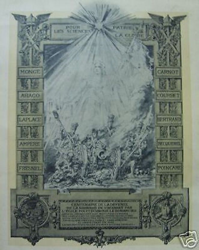 Diploma Centenario École Polytechnique 1814 Ampère Becquerel