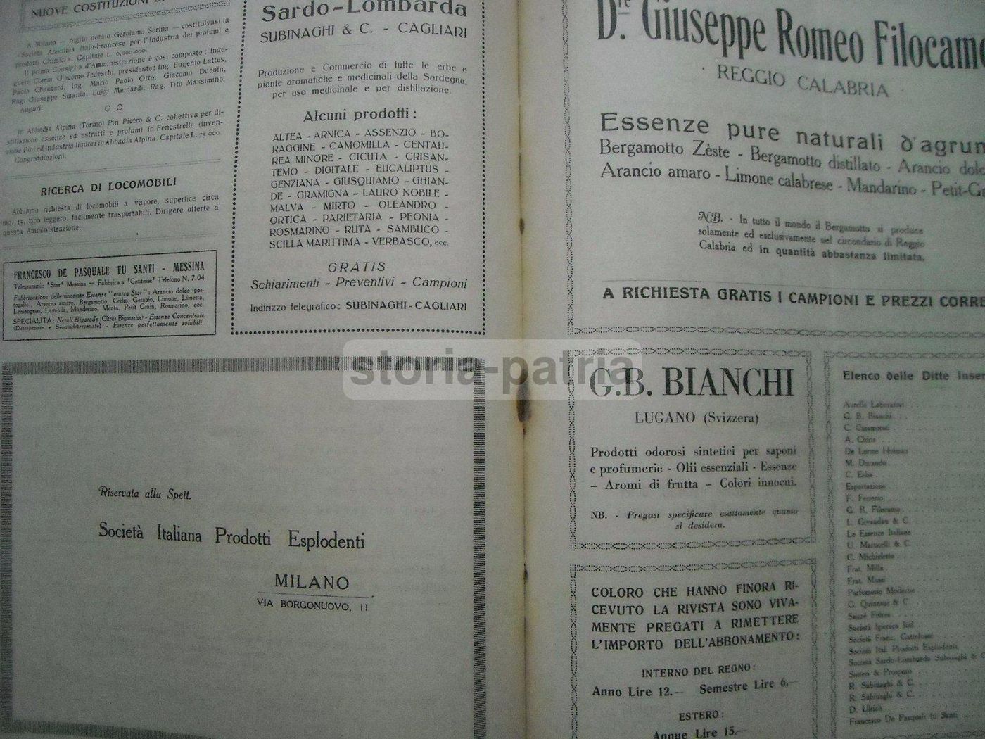 Rivista Italiana Delle Essenze E Profumi, Milano, Ottobre 1919 (Anno I, N. 4)