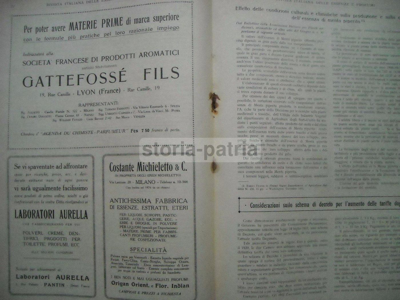 Rivista Italiana Delle Essenze E Profumi, Milano, Ottobre 1919 (Anno I, N. 4)