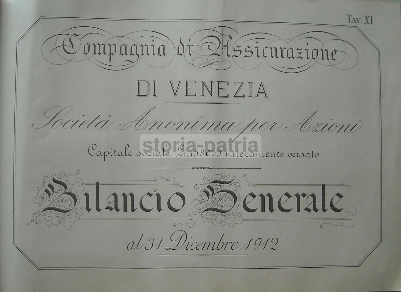 Bilancio Generale 1912 Compagnia Assicurazioni Venezia Stampa Epoca