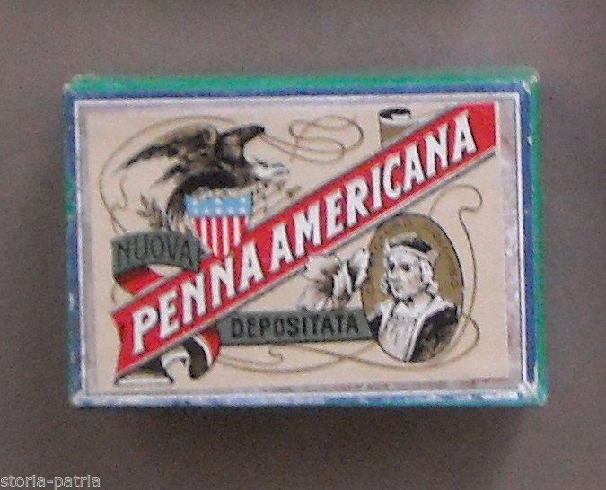 Scatola Pennini Penna Americana Con Colombo, Cromolitografia 1920