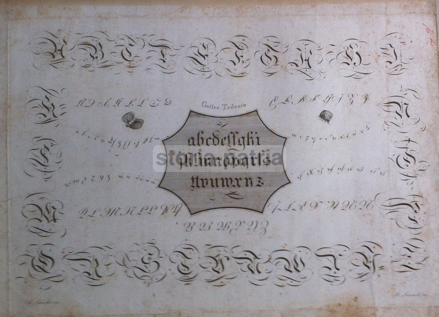 Calligrafia Gotica Tedesca, Lanzuoli E Schuoller, Incisione Dell'Ottocento