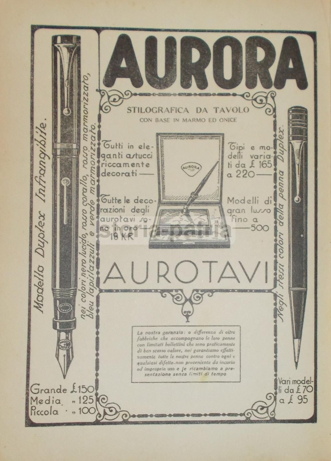 Pubblicità Aurora Aurotavi Stilografica Da Tavolo Duplex 1929