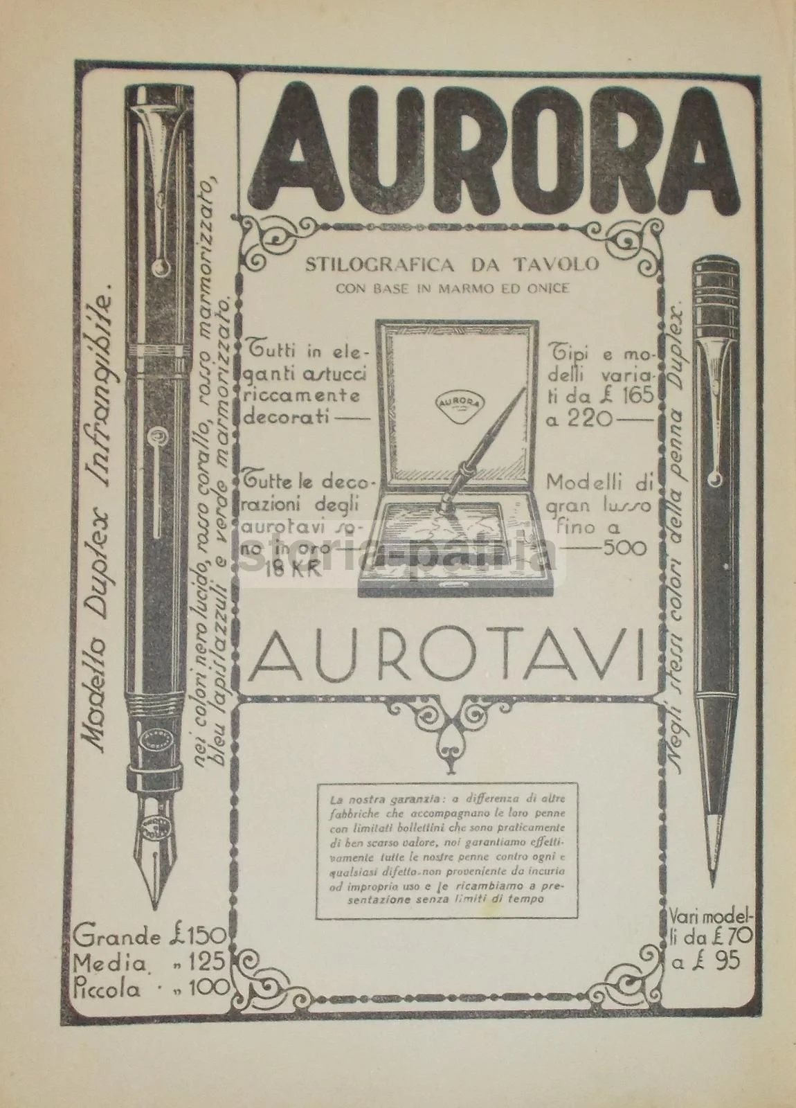Aurora Aurotavi Duplex Desk Fountain Pen Advertising, 1929