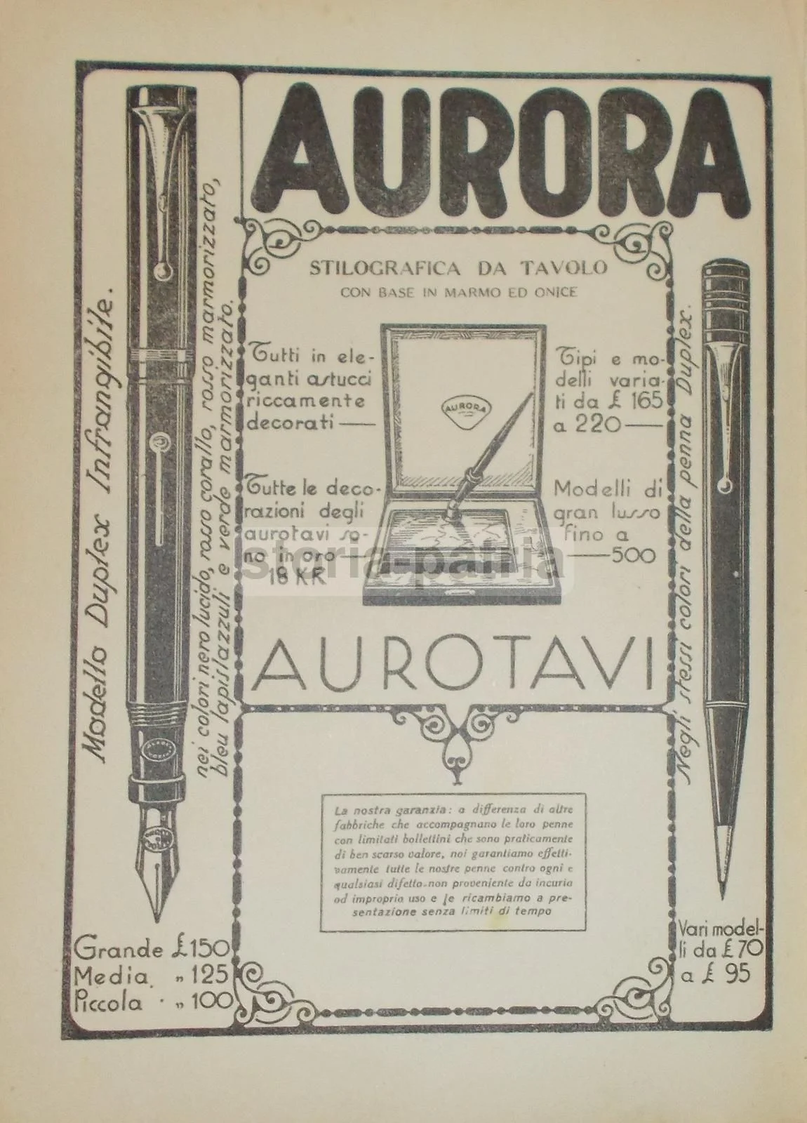 Aurora Aurotavi Duplex Desk Fountain Pen Advertising, 1929
