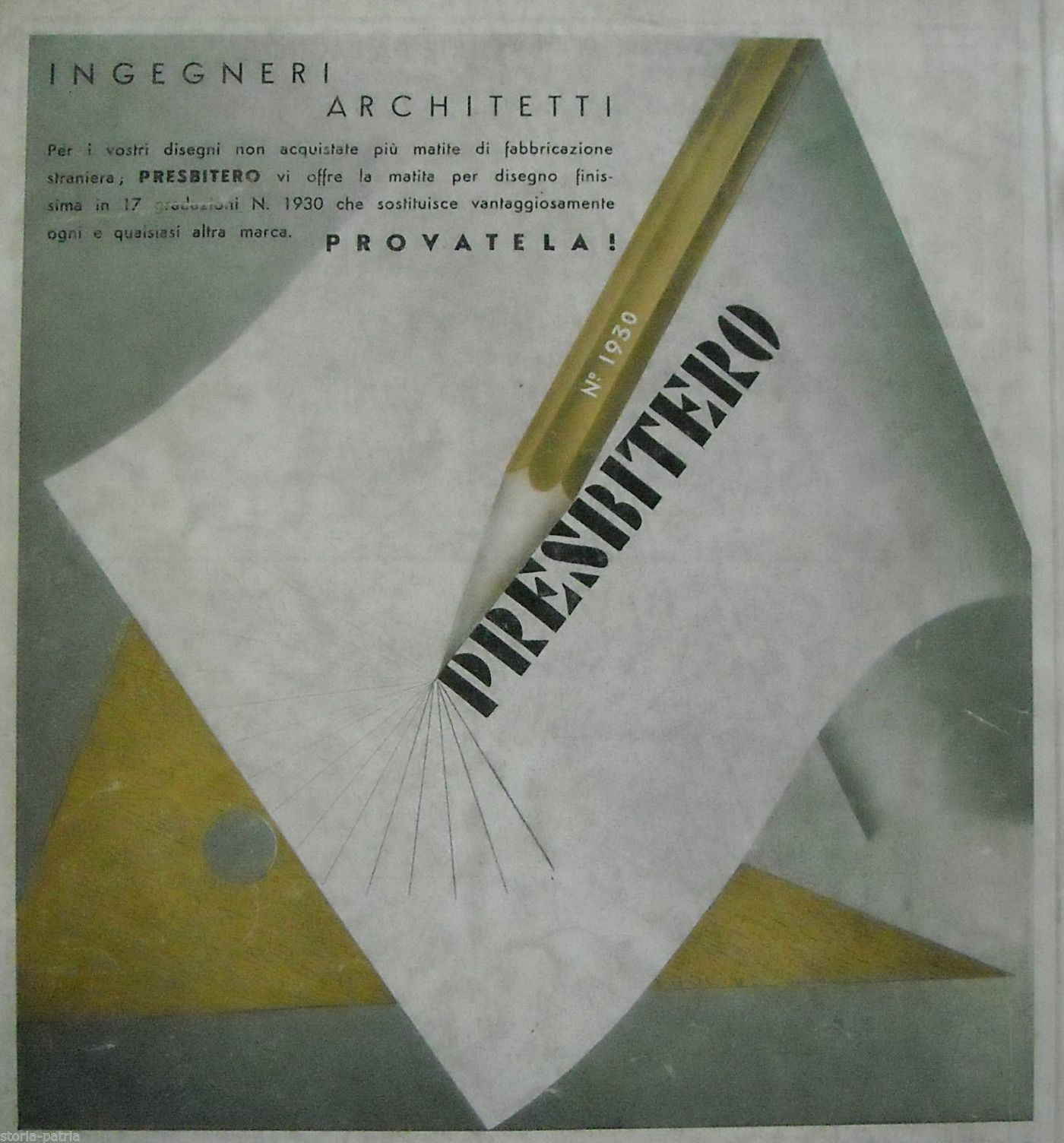 Pubblicità Matita Presbitero 1935 Stampa Vintage Disegno Tecnico