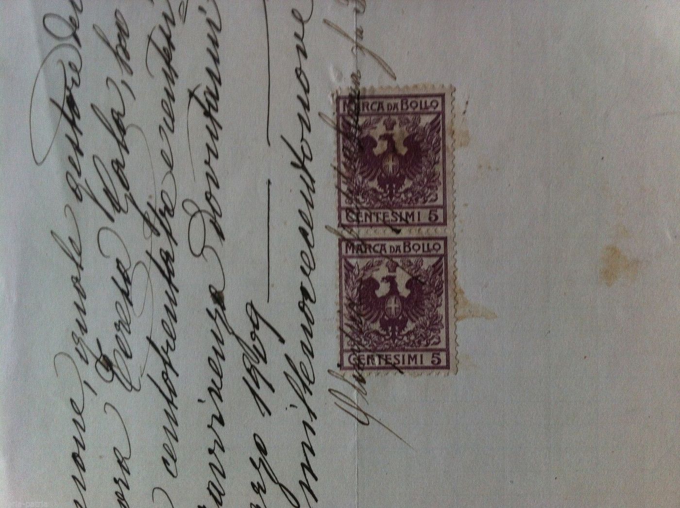 Ricevuta Napoli 1909 Con Marche Da Bollo Regno d'Italia Araldica