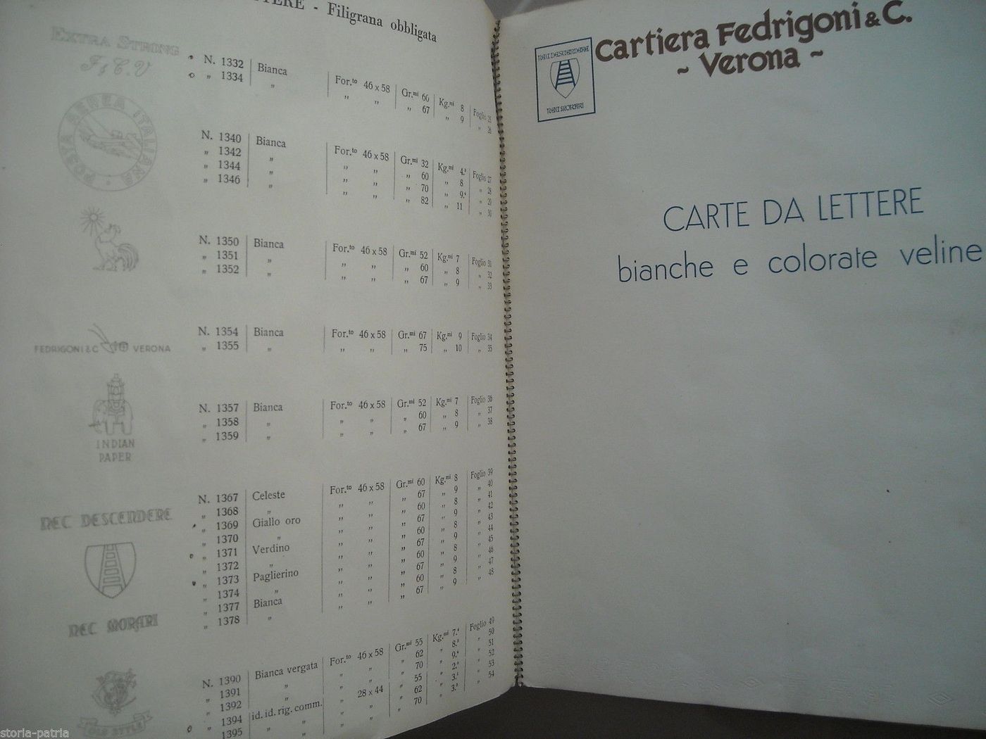 Catalogo Carta Filigranata Fedrigoni Verona Anni '20 Pubblicità