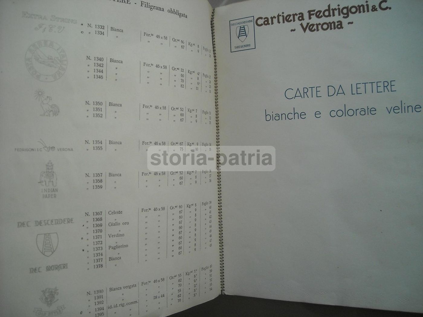 Catalogo Carta Filigranata Fedrigoni Verona Anni '20 Pubblicità