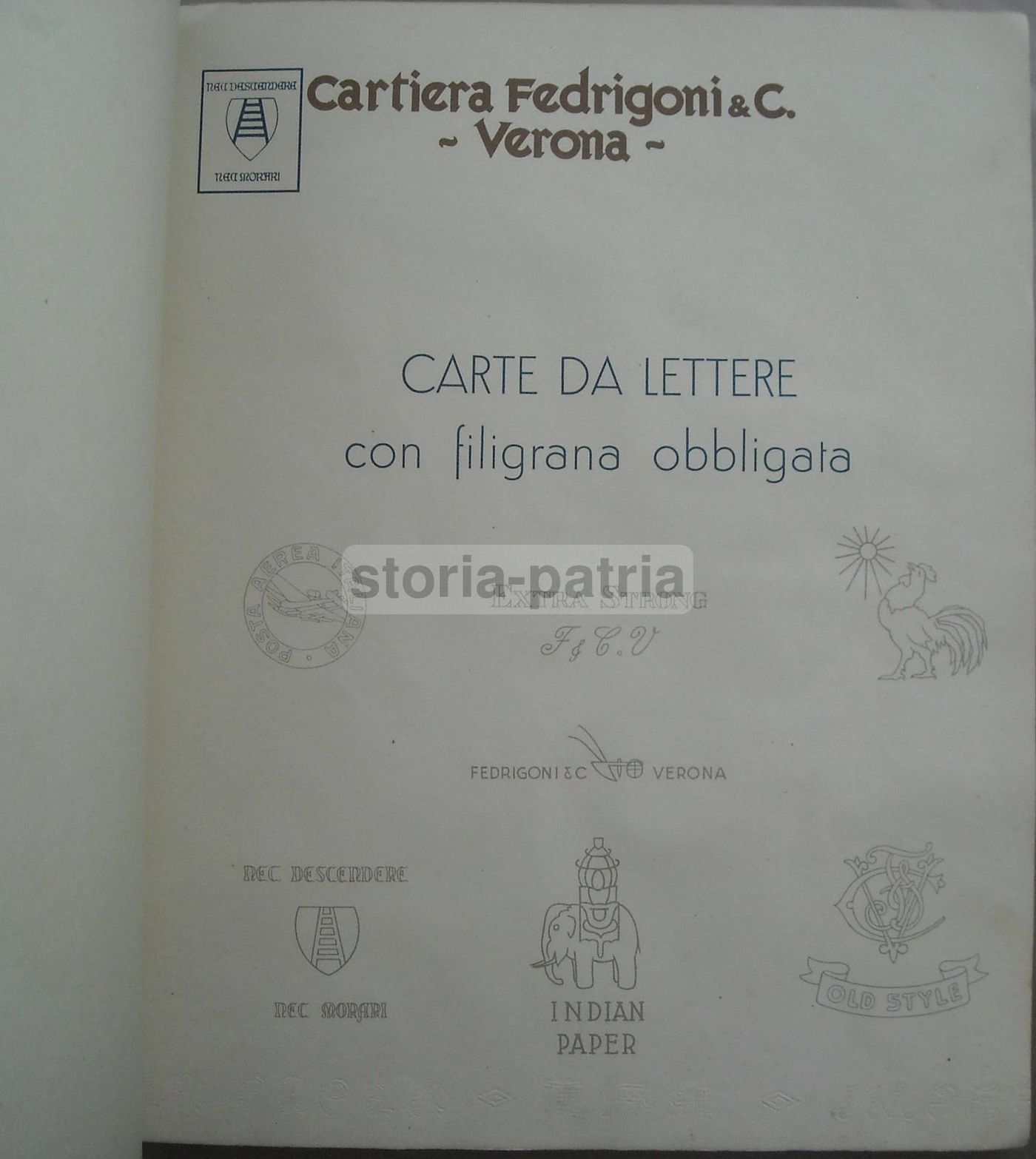 Catalogo Carta Filigranata Fedrigoni Verona Anni '20 Pubblicità