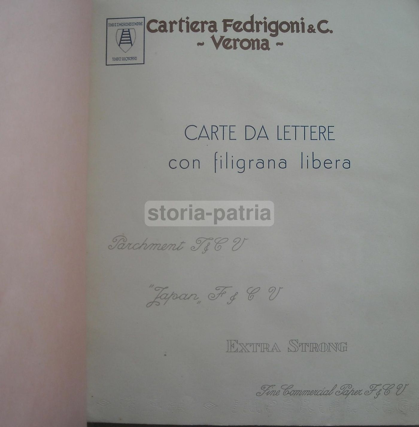Catalogo Carta Filigranata Fedrigoni Verona Anni '20 Pubblicità