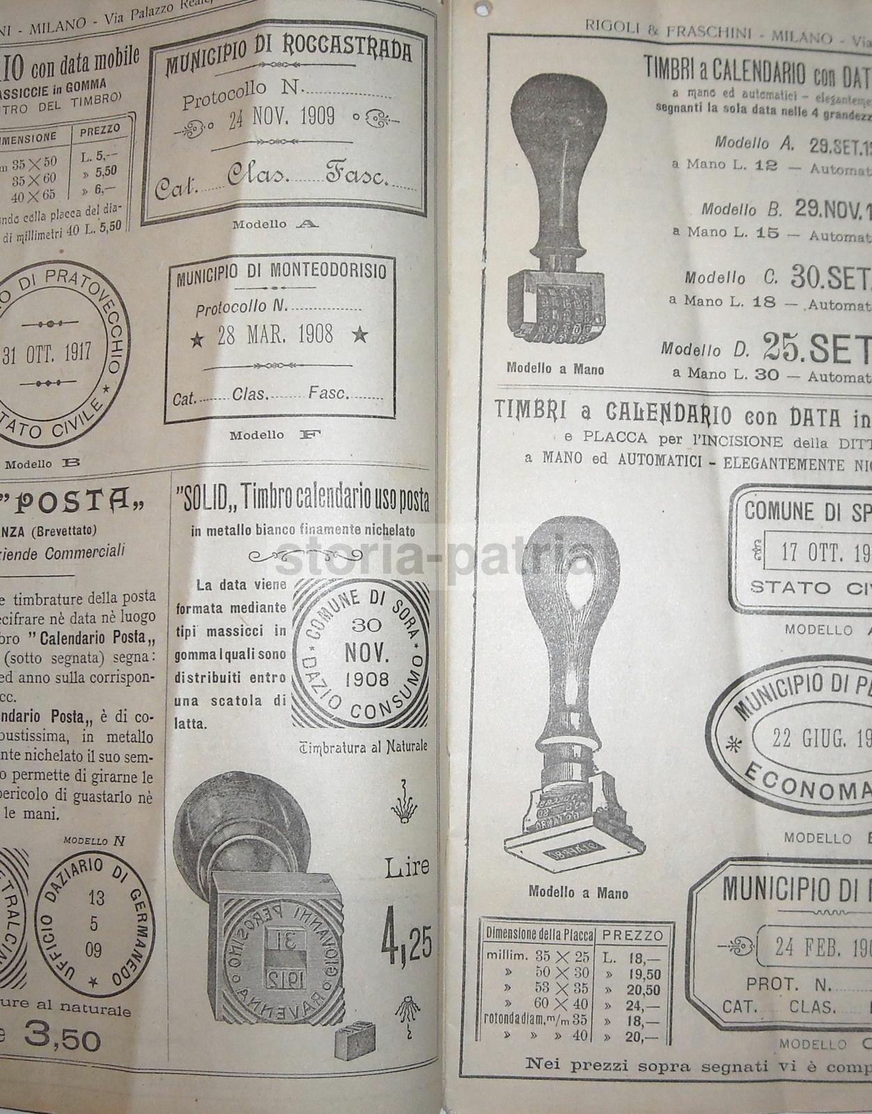 Catalogo Rigoli & Fraschini 1909: Timbri, Inchiostri E Cancelleria