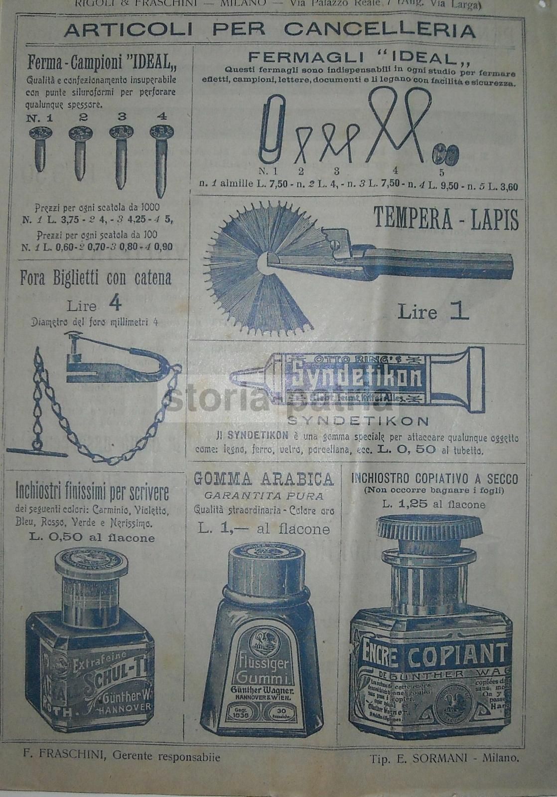 Catalogo Rigoli & Fraschini 1909: Timbri, Inchiostri E Cancelleria