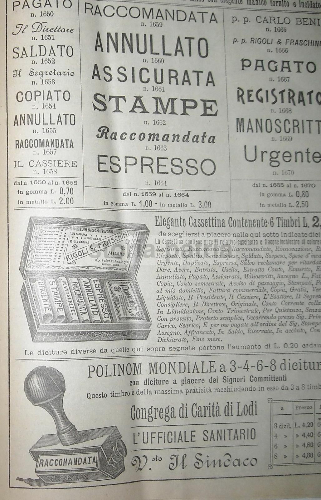 Catalogo Rigoli & Fraschini 1909: Timbri, Inchiostri E Cancelleria