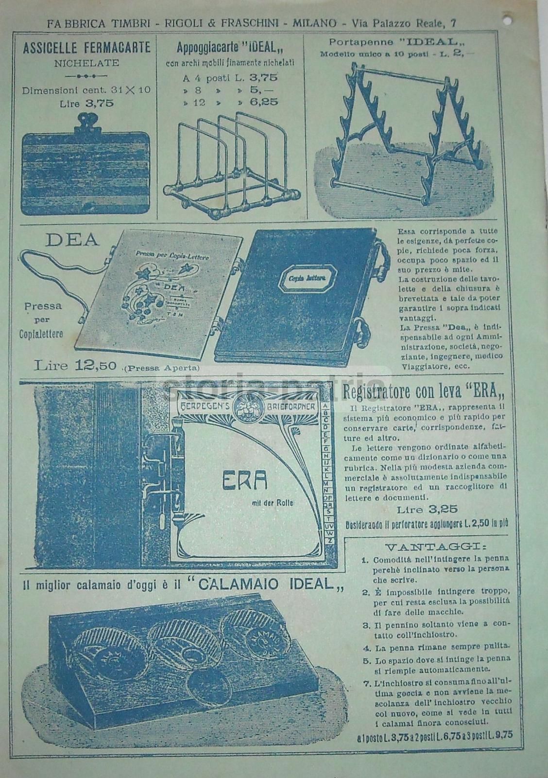 Catalogo Rigoli & Fraschini Timbri E Cancelleria Milano 1910