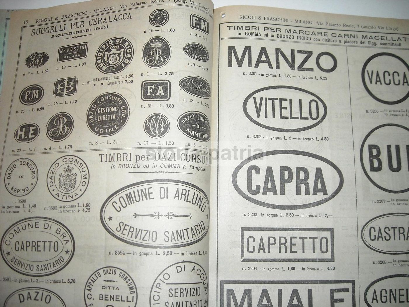 Catalogo Rigoli & Fraschini Timbri E Cancelleria Milano 1910