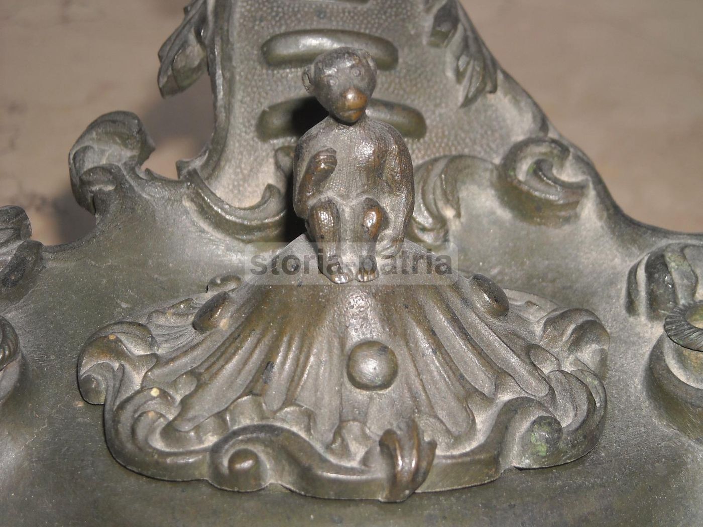 Calamaio Antico In Bronzo Con Scimmia, XIX Secolo