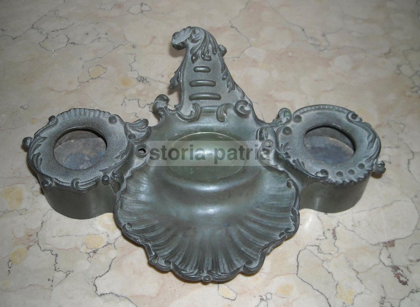 Calamaio Antico In Bronzo Con Scimmia, XIX Secolo