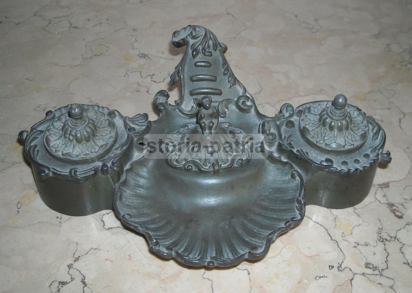 Calamaio Antico In Bronzo Con Scimmia, XIX Secolo