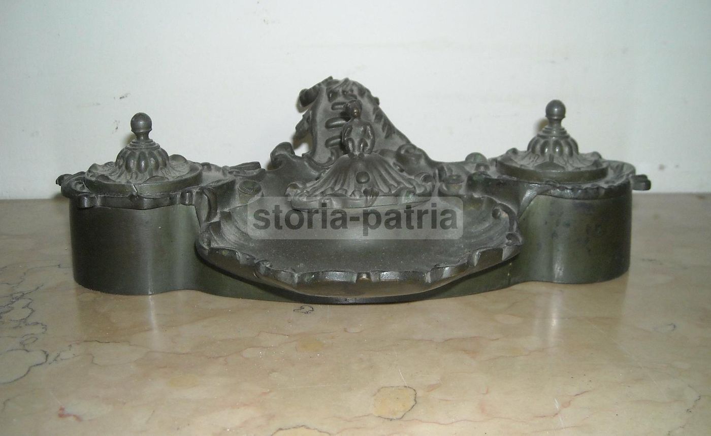 Calamaio Antico In Bronzo Con Scimmia, XIX Secolo