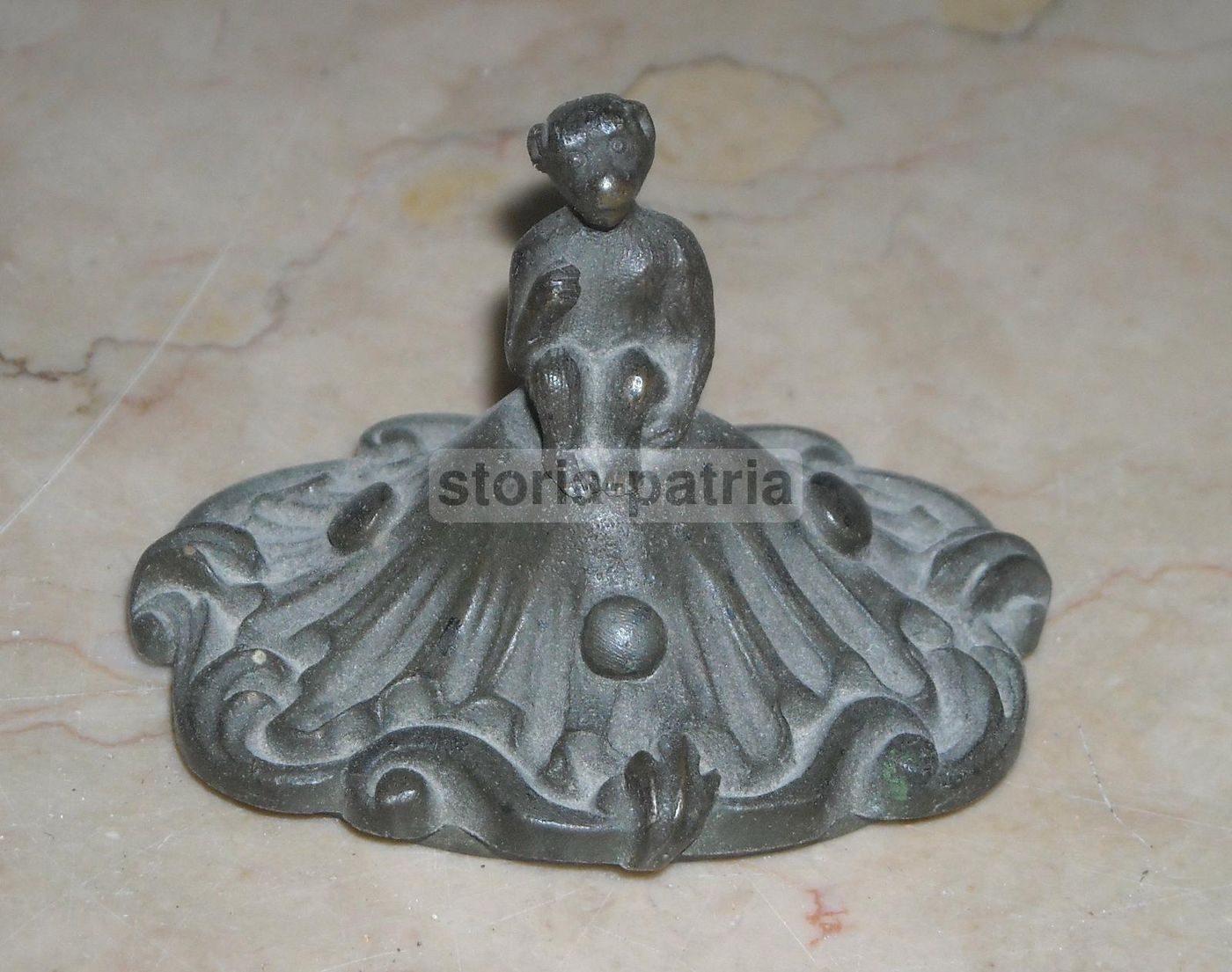Calamaio Antico In Bronzo Con Scimmia, XIX Secolo