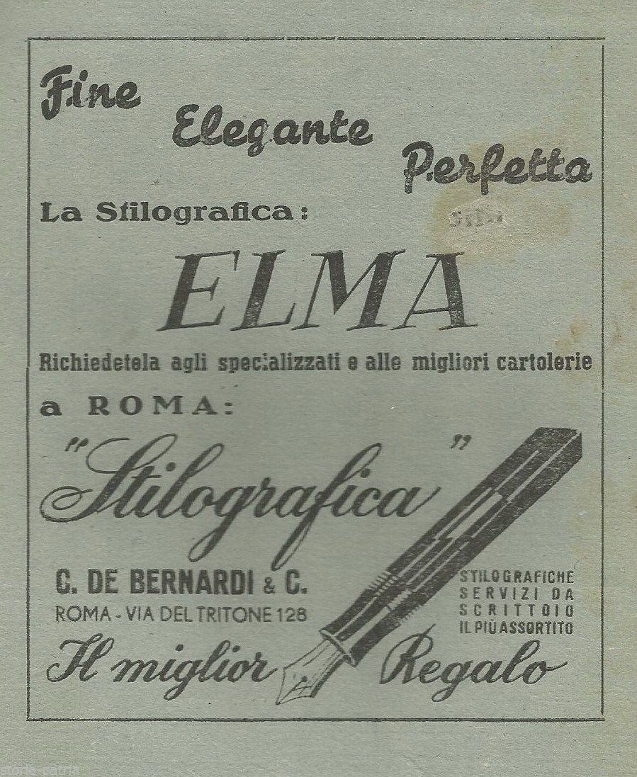 Pubblicità Antica Penne Stilografiche Elma Roma De Bernardi 1943