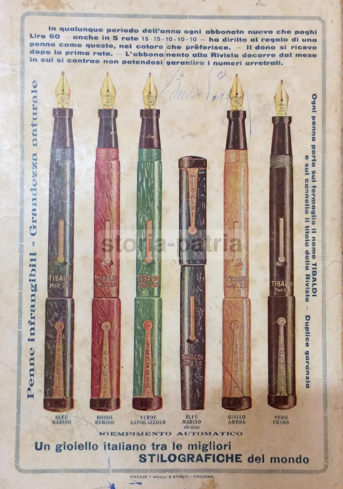Pubblicità Antica Penne Stilografiche Tibaldi Infrangibili Anni 30