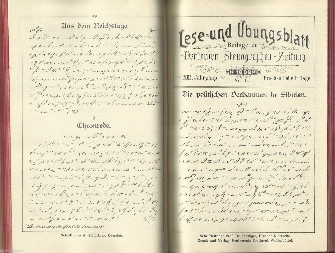 Stenografia Tedesca 1898, Max Frohliger, Wolfenbüttel