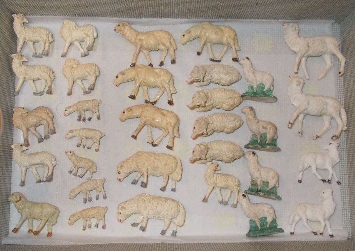 27 Pecorelle Antiche Per Presepio In Terracotta Artigianali, Anni '20