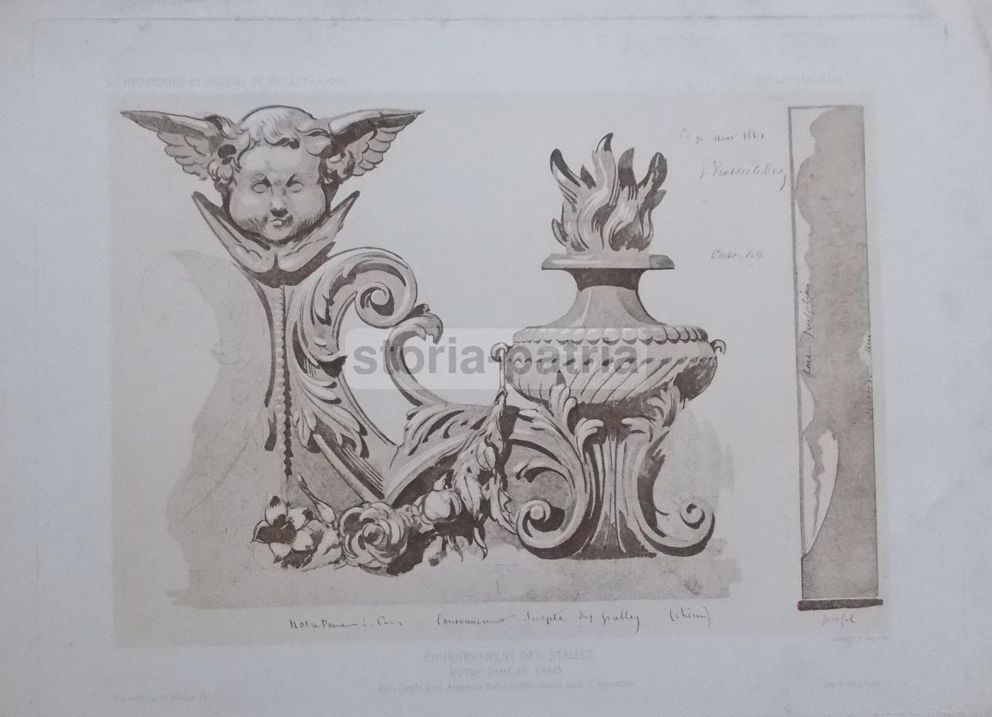Stampa Decorazioni Notre Dame Parigi Viollet Le Duc XIX Secolo
