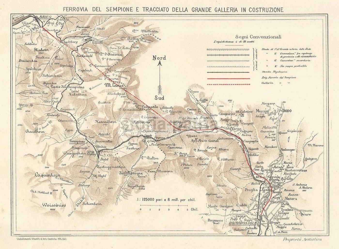 Mappa Antica Ferrovia Sempione, Varzo, Crodo, Domodossola