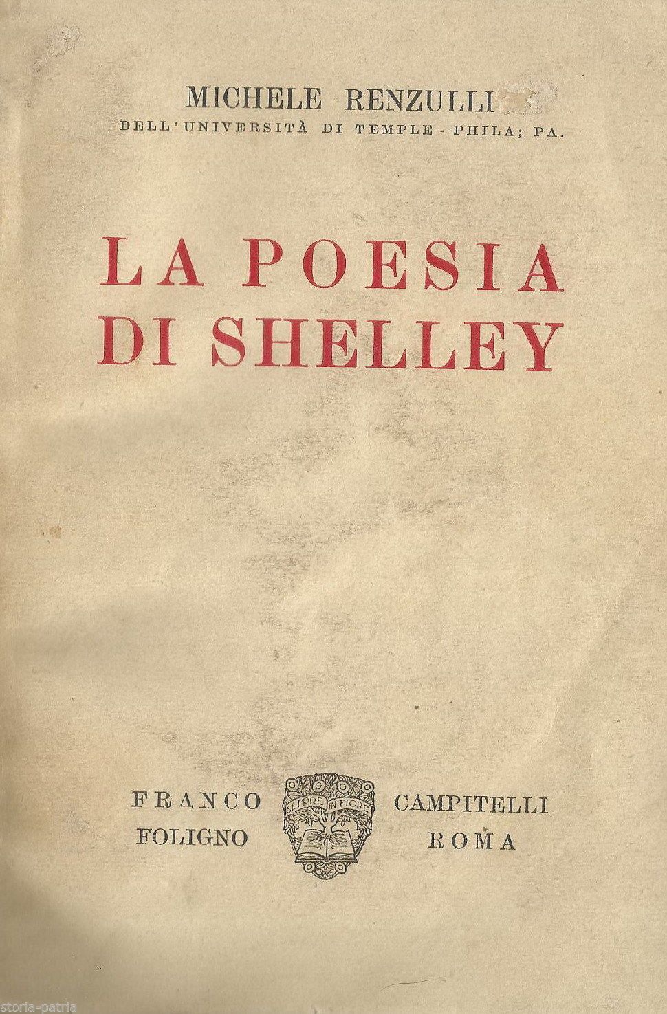 La Poesia Di Shelley, Michele Renzulli, 1932