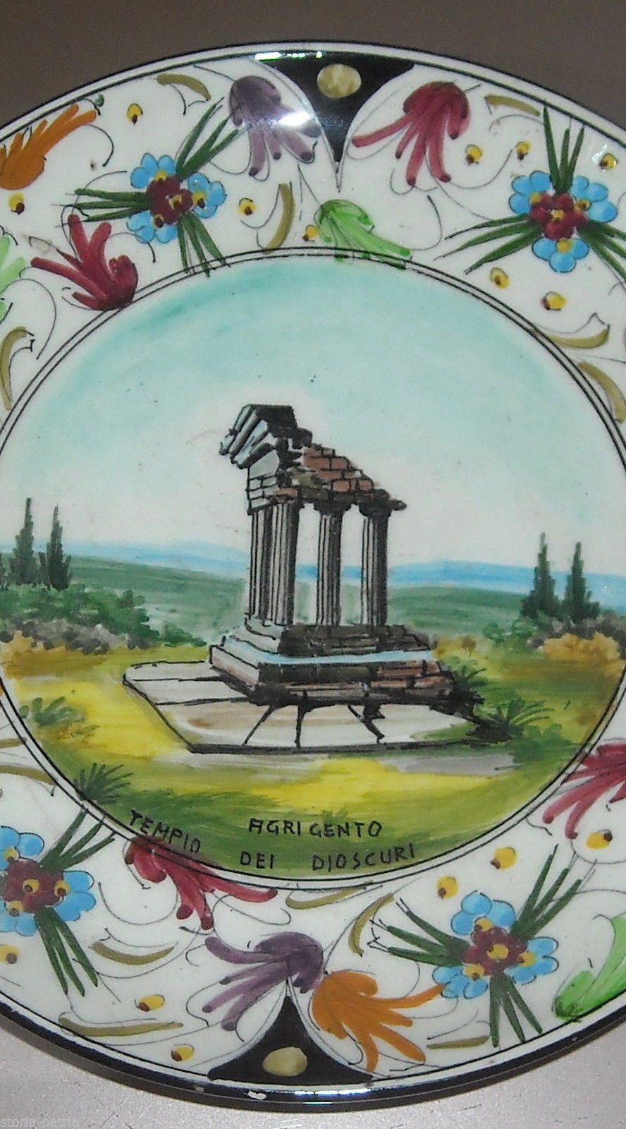 Piatto Ceramica Agrigento Tempio Dioscuri G. Chianetta Anni '30