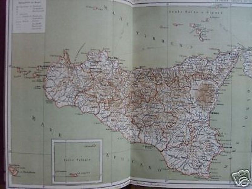 Mappa Antica Della Sicilia: Litografia Originale A Colori Salussolia