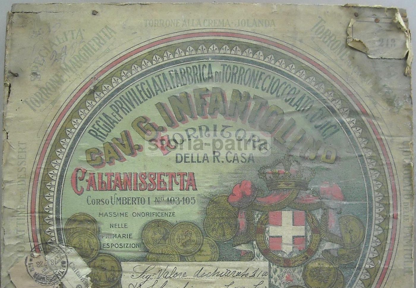 Pubblicità Antica Infantolino Caltanisetta, Torrone E Cioccolato, 1920