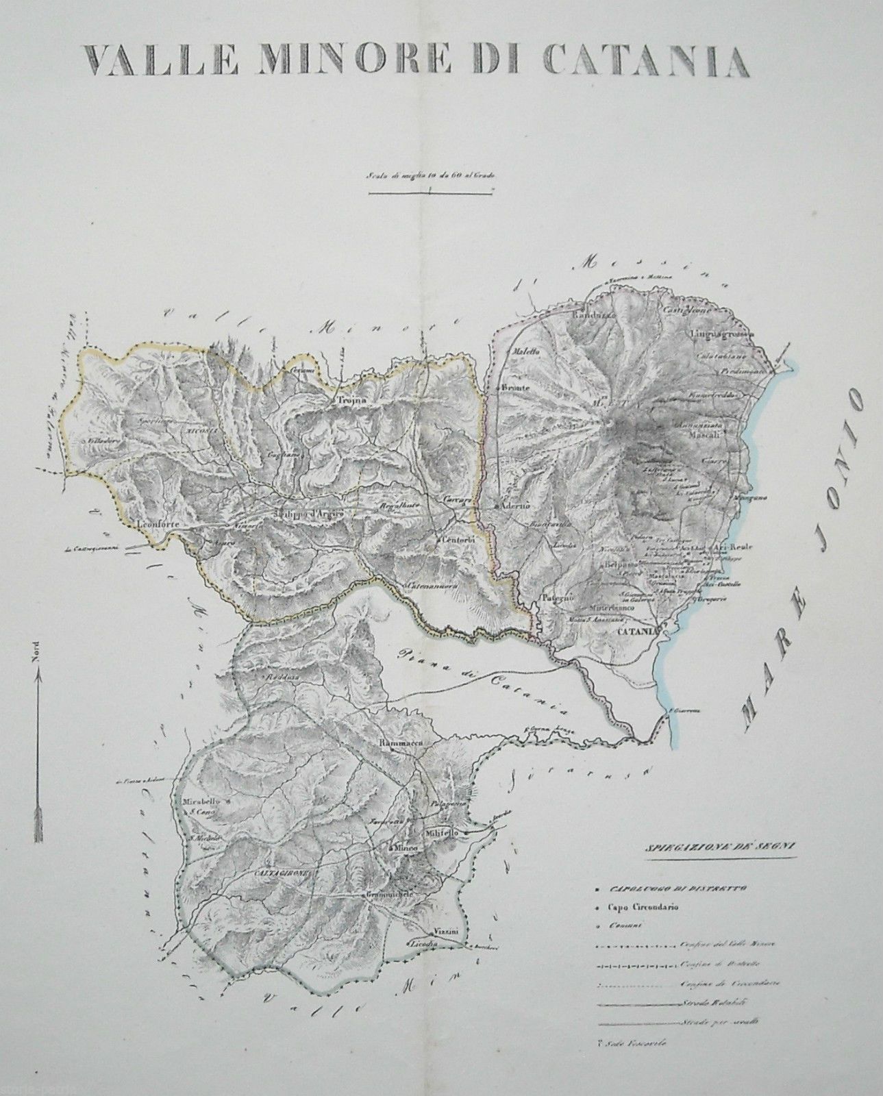 Mappa Antica Sicilia Catania Etna Caltagirone Nicosia Marzolla 1830