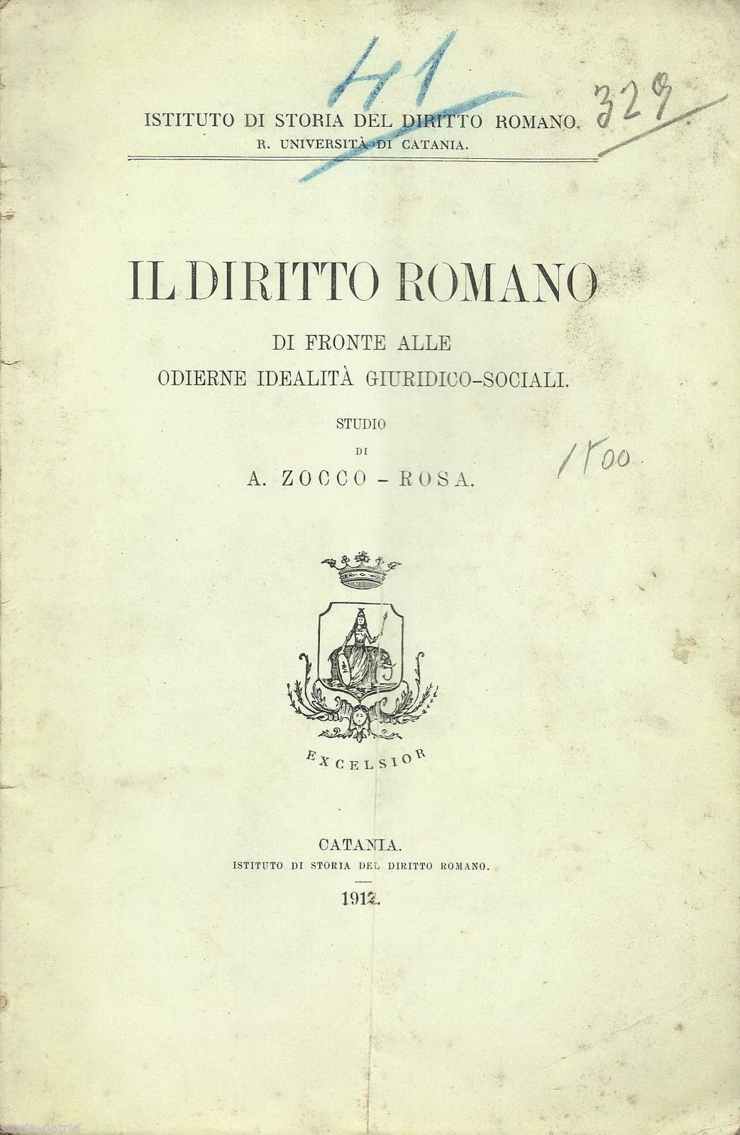 Diritto Romano Zocco Rosa 1912 Catania Antica Edizione Siciliana