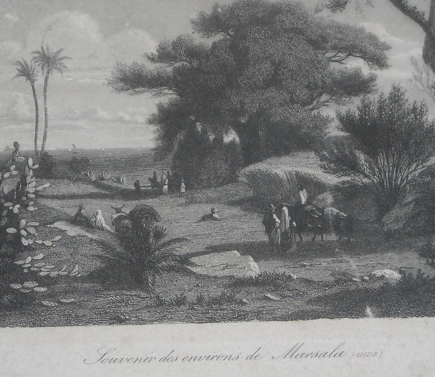 Antica Veduta Di Marsala, Sicilia. Incisione Di Girardet E Chacaton, XIX Secolo.