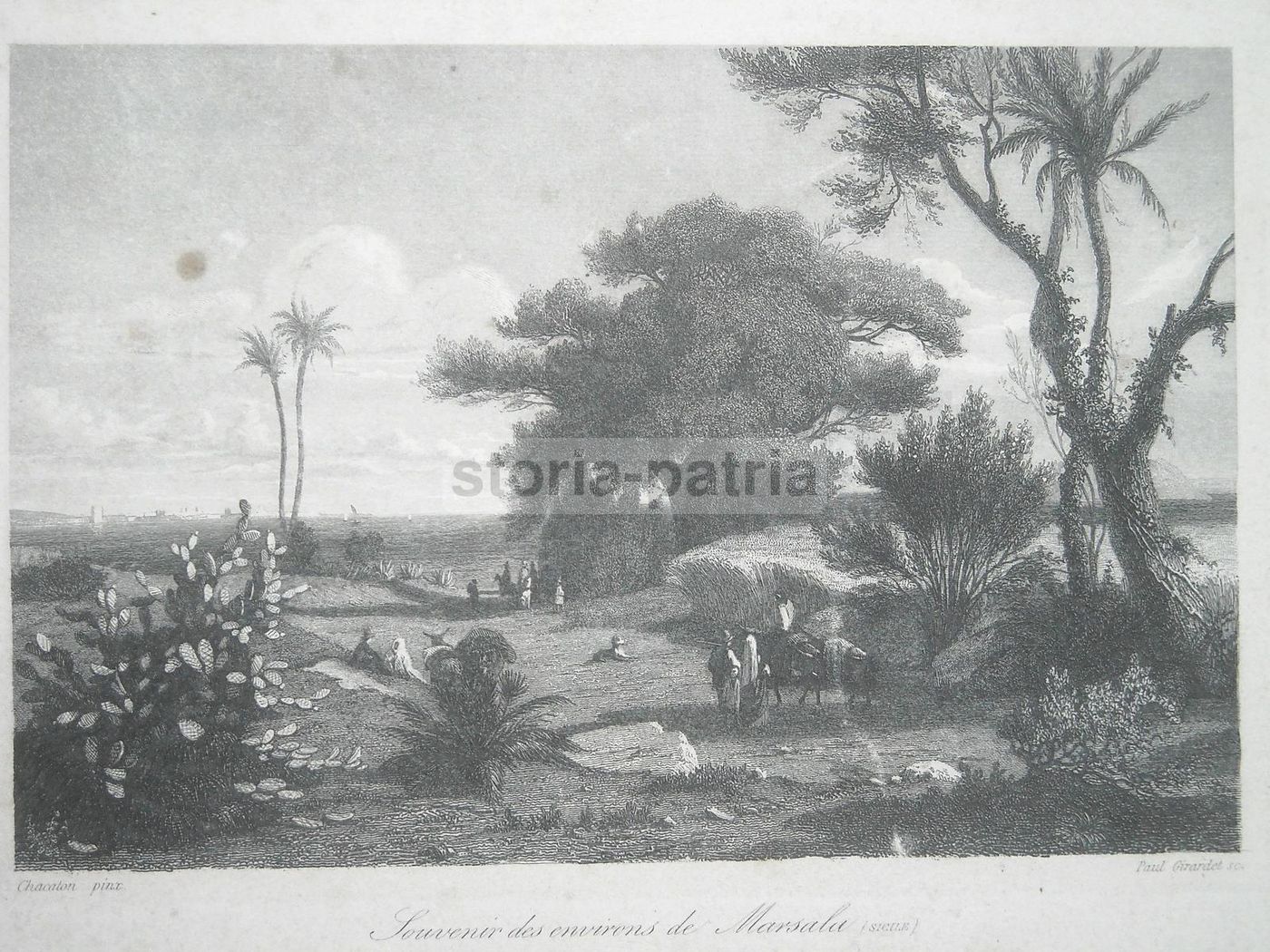 Antica Veduta Di Marsala, Sicilia. Incisione Di Girardet E Chacaton, XIX Secolo.