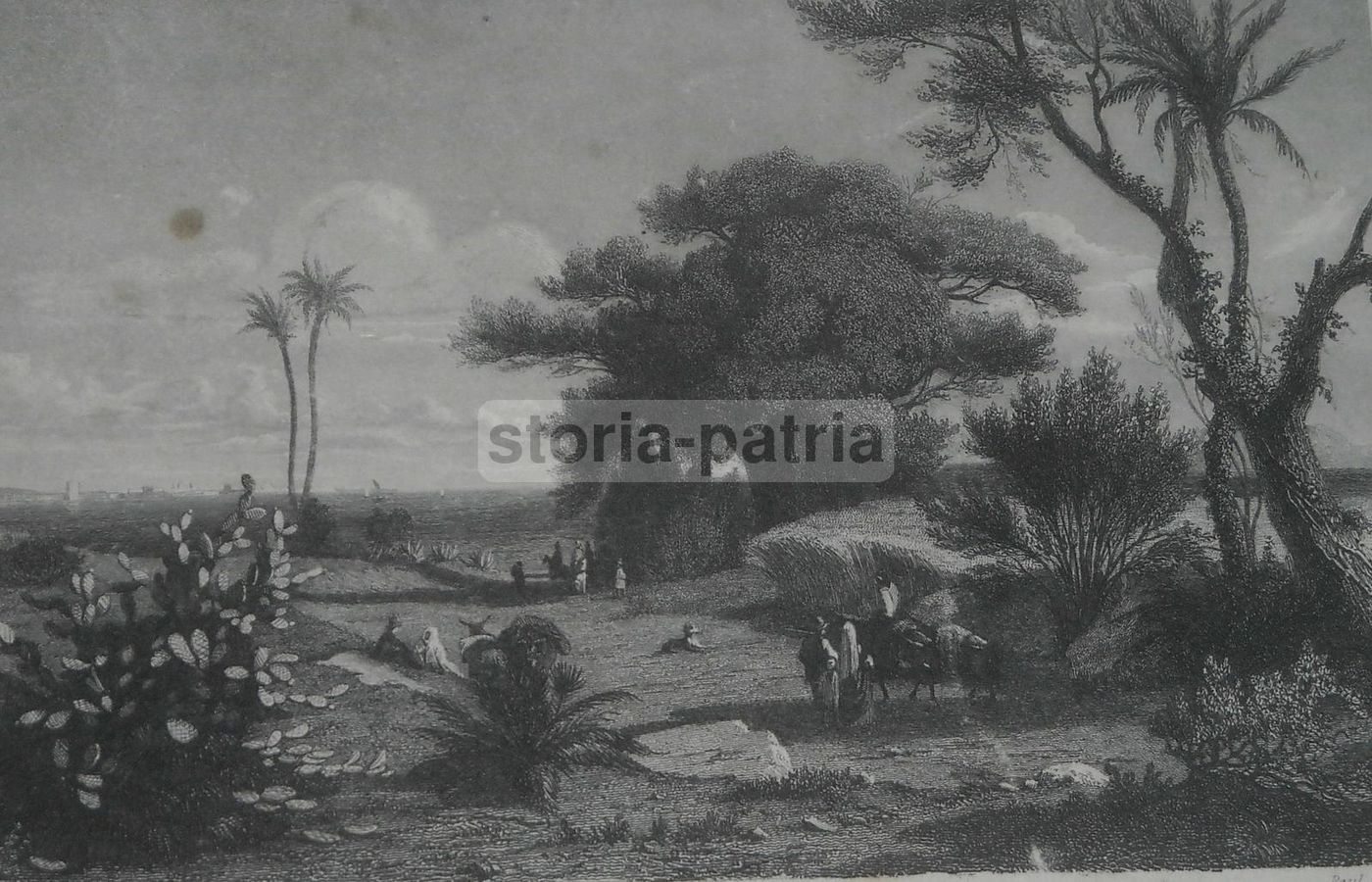Antica Veduta Di Marsala, Sicilia. Incisione Di Girardet E Chacaton, XIX Secolo.