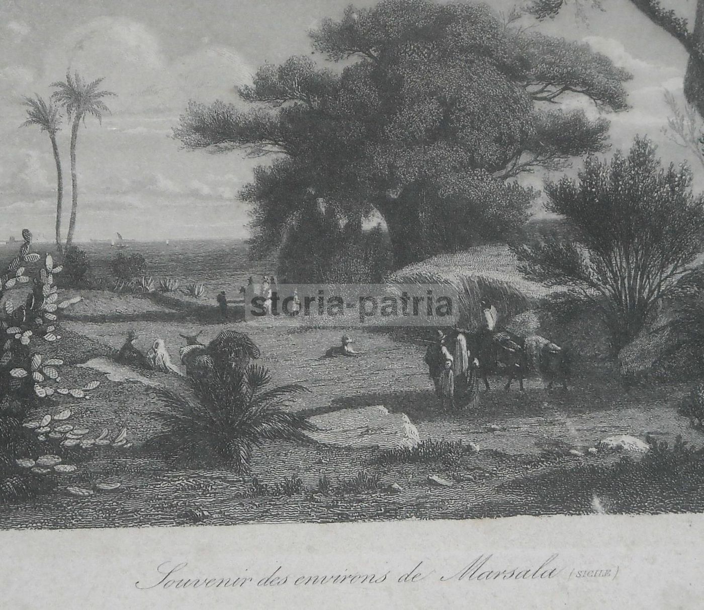 Antica Veduta Di Marsala, Sicilia. Incisione Di Girardet E Chacaton, XIX Secolo.