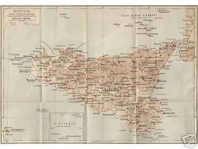 Mappa Antica Della Sicilia, Egadi, Catania E Reggio Calabria, Vallardi, Primo '900